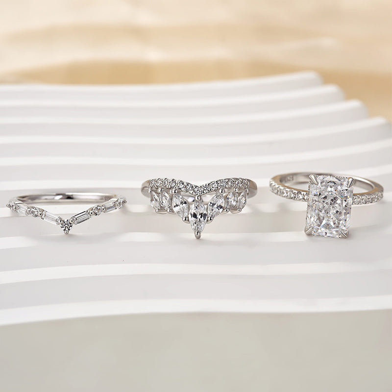 3.5Ct Radiant Cut Diamond Ring Set with Dual Bands