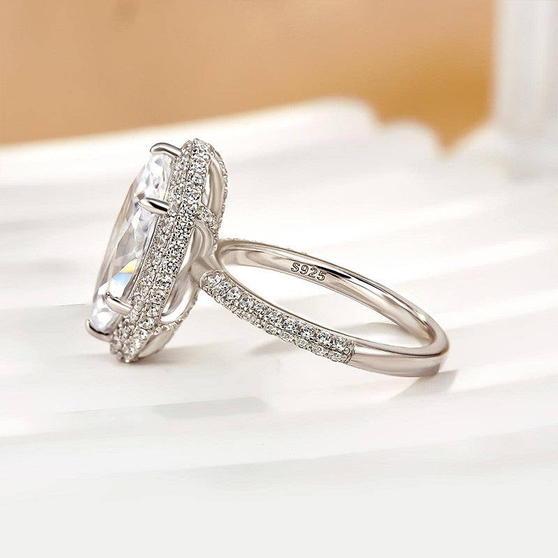 3Ct Marquise Halo Engagement Ring - 18K White Gold Plated