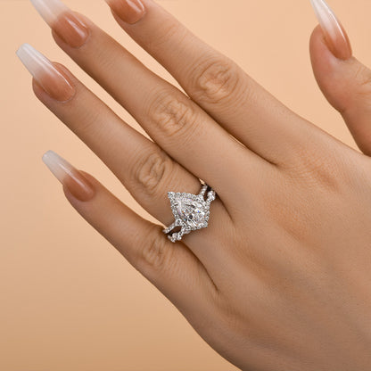 925 Silver White Gold Plated 11mm Pear Cut 3ct Diamond Ring