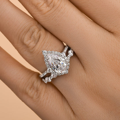 925 Silver White Gold Plated 11mm Pear Cut 3ct Diamond Ring