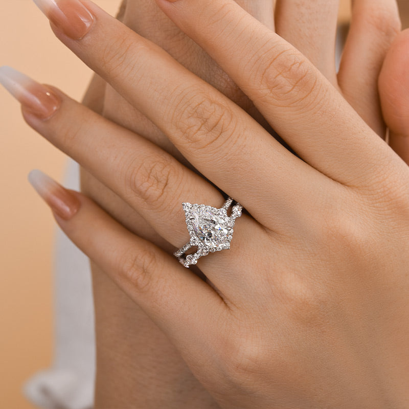 925 Silver White Gold Plated 11mm Pear Cut 3ct Diamond Ring