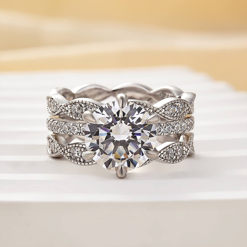 3Ct Round Cut Wedding Set with Marquise Band 925 Silver White Gold