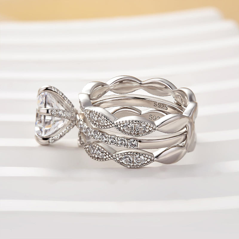 3Ct Round Cut Wedding Set with Marquise Band 925 Silver White Gold