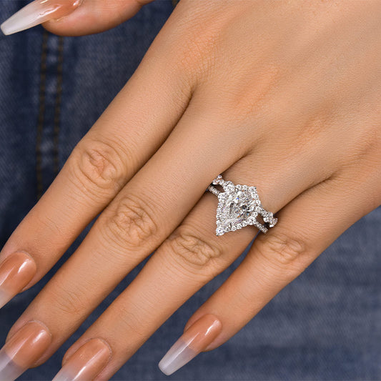 925 Silver White Gold Plated 11mm Pear Cut 3ct Diamond Ring