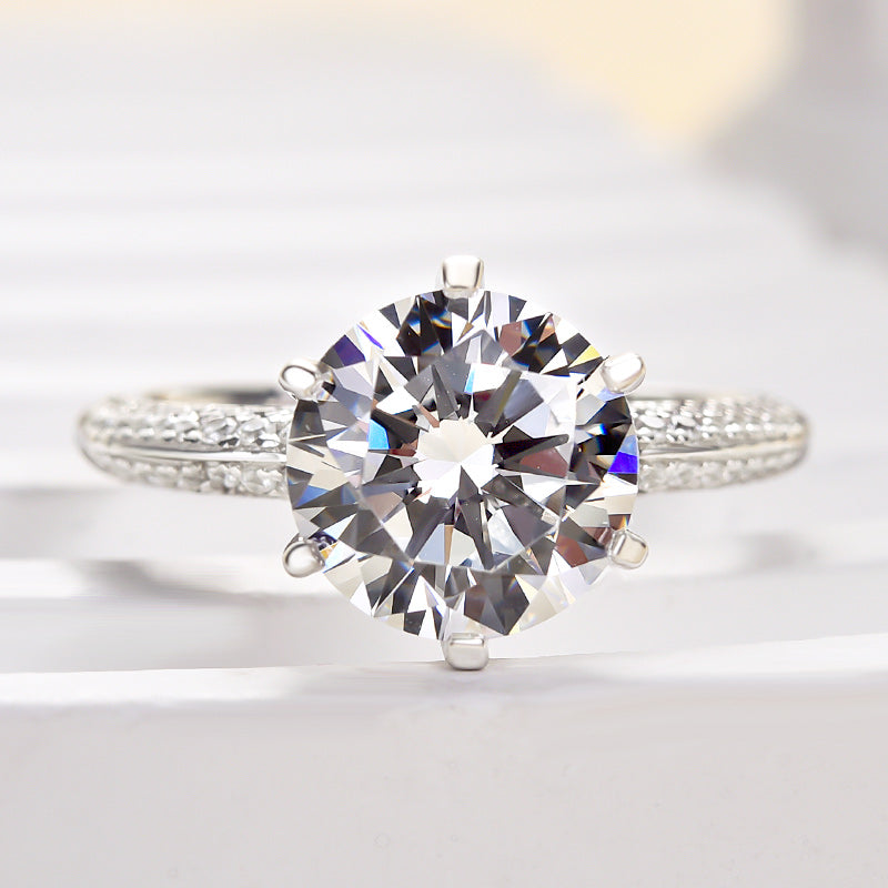 3Ct Round Cut 6-Prong Engagement Ring 925 Silver White Gold