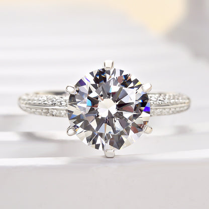 3Ct Round Cut 6-Prong Engagement Ring 925 Silver White Gold