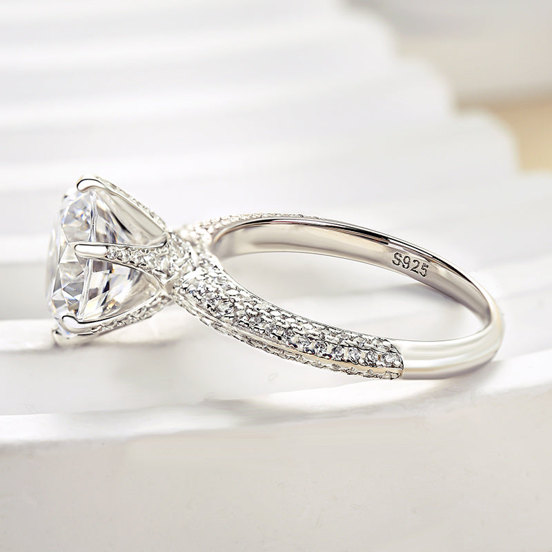 3Ct Round Cut 6-Prong Engagement Ring 925 Silver White Gold