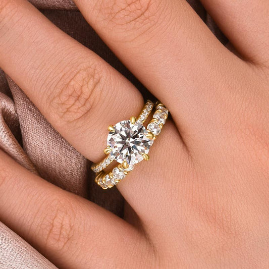 2Ct Round Moissanite Yellow Gold Ring Set
