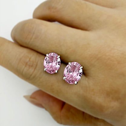 AUROGEM Pink Cushion Cut 3.0ct Gemstone Women's Stud Earrings In Sterling Silver Item no.  EH002A05