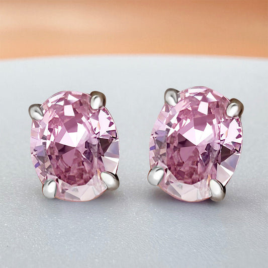 AUROGEM Pink Cushion Cut 3.0ct Gemstone Women's Stud Earrings In Sterling Silver Item no.  EH002A05