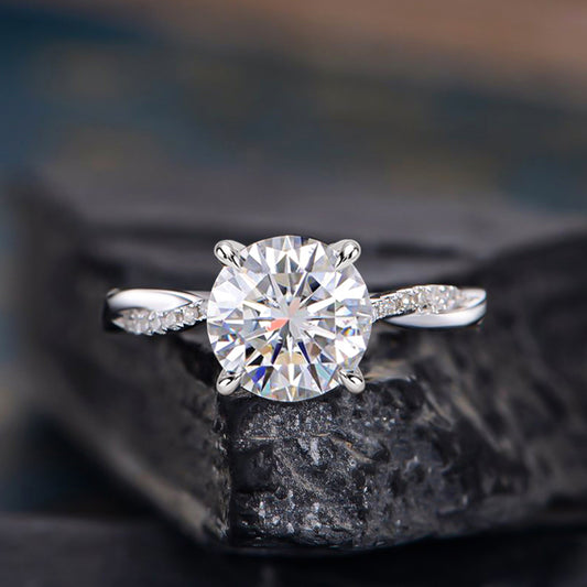 2.0ct Twisted Round Cut Ring - Tri-Gold Options
