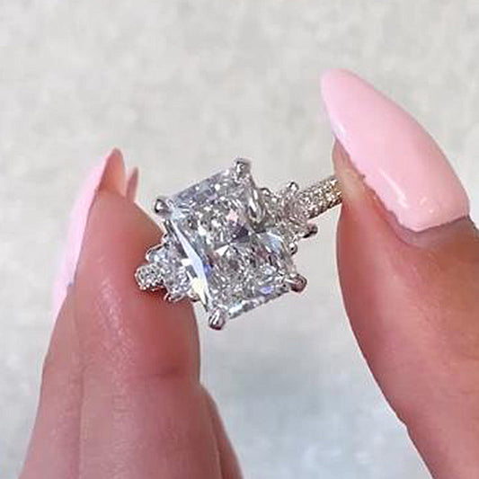 Luxury White Gold Plated Radiant Cut Diamond Ring