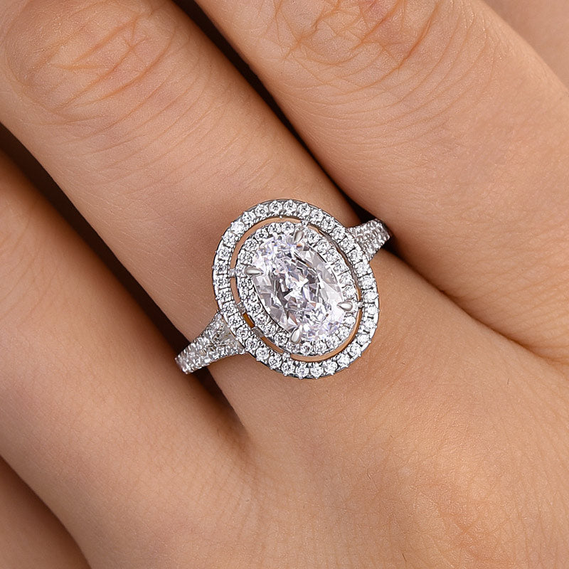 2Ct Oval Double Halo Split Shank Engagement Ring