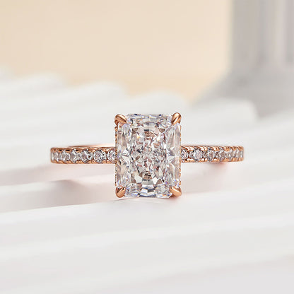 2.0 Carat Radiant Sona Diamond Rose Gold-Plated Sterling Silver Engagement Ring