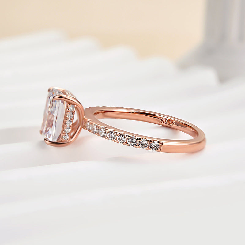 2.0 Carat Radiant Sona Diamond Rose Gold-Plated Sterling Silver Engagement Ring
