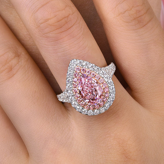 2Ct Pear Pink Sapphire Double Halo Ring 18K Rose & White Gold Plated