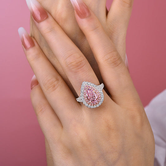 2Ct Pear Pink Sapphire Double Halo Ring 18K Rose & White Gold Plated