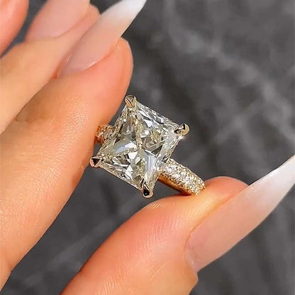 3.5Ct Radiant Cut Sona Diamond Ring 18K Yellow Gold