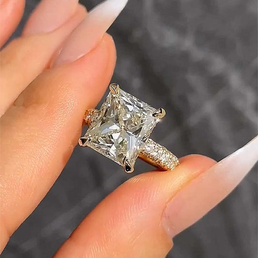 3.5Ct Radiant Cut Sona Diamond Ring 18K Yellow Gold