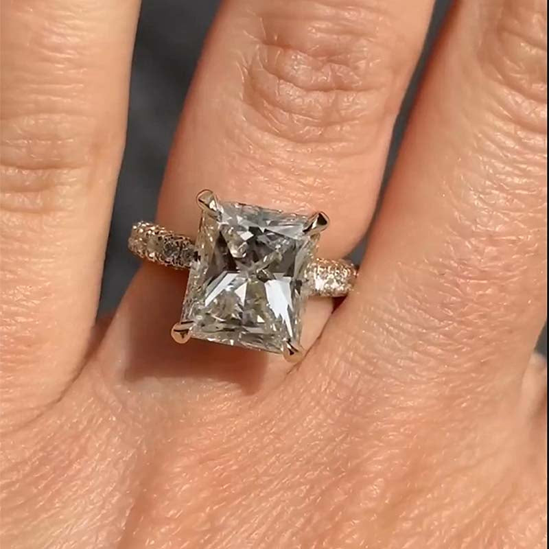 3.5Ct Radiant Cut Sona Diamond Ring 18K Yellow Gold