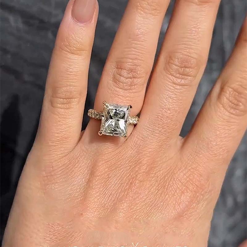3.5Ct Radiant Cut Sona Diamond Ring 18K Yellow Gold