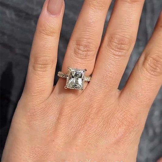 3.5Ct Radiant Cut Sona Diamond Ring 18K Yellow Gold