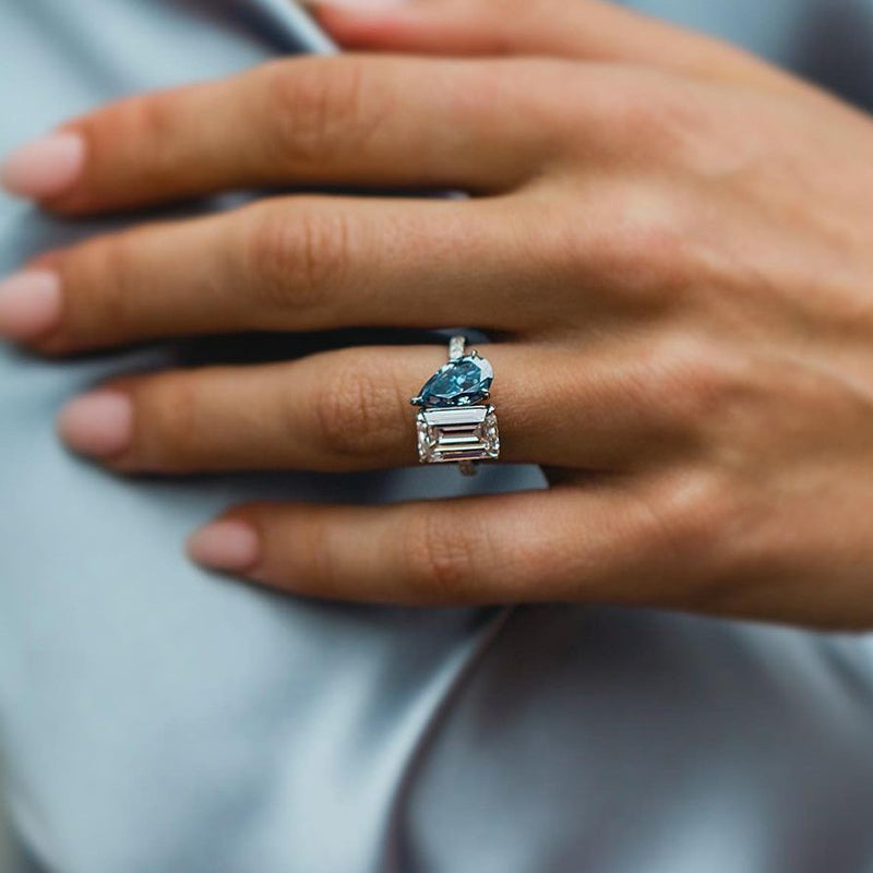Toi et Moi 3.5ct Emerald & 2ct Pear Cut Sona Diamond Ring
