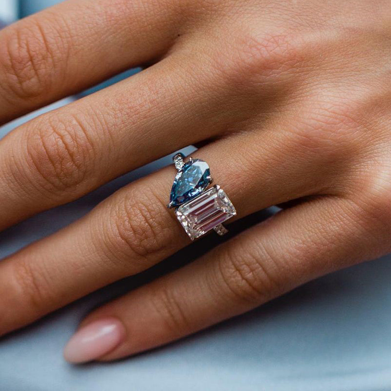 Toi et Moi 3.5ct Emerald & 2ct Pear Cut Sona Diamond Ring
