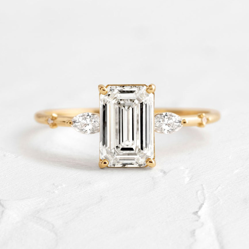 3.5Ct Emerald Cut Three Stone Gold Ring