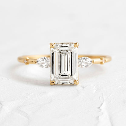 3.5Ct Emerald Cut Three Stone Gold Ring