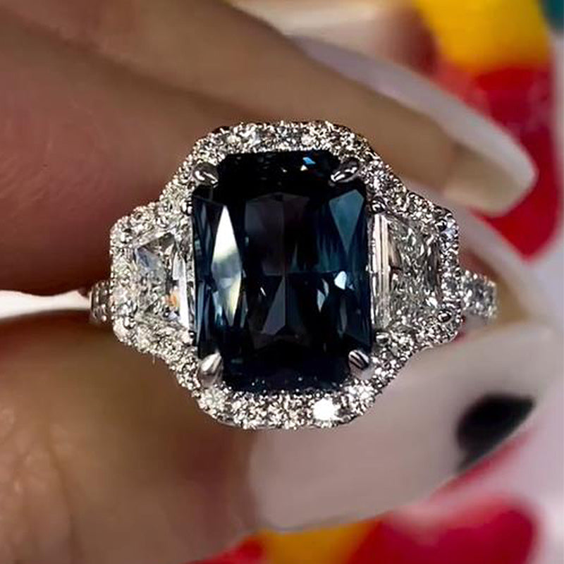3.0ct Blue Sapphire Radiant Cut Three-Stone Ring