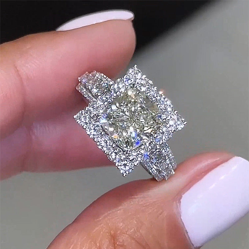 2.5Ct Cushion Cut Diamond Halo Ring in White Gold Plated Silver