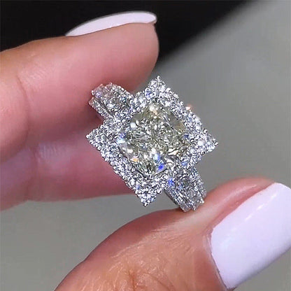 2.5Ct Cushion Cut Diamond Halo Ring in White Gold Plated Silver