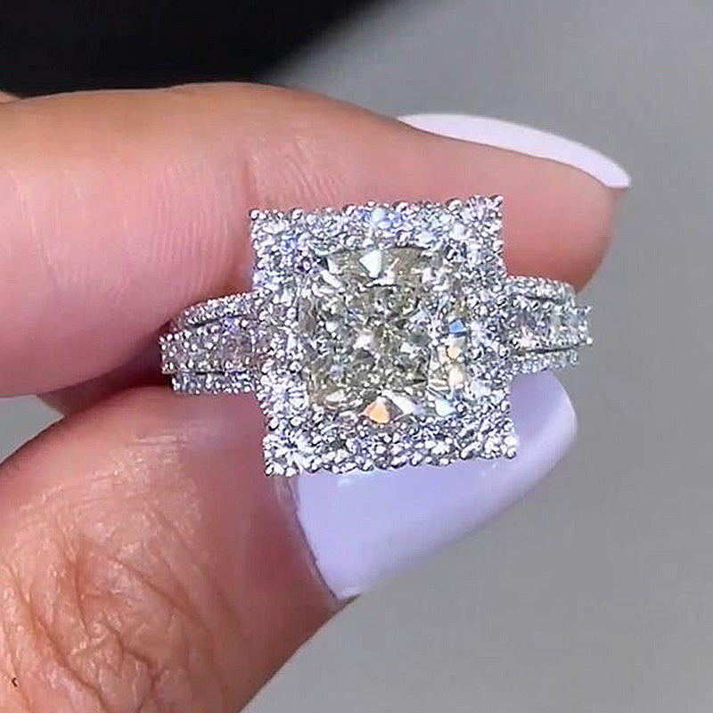 2.5Ct Cushion Cut Diamond Halo Ring in White Gold Plated Silver