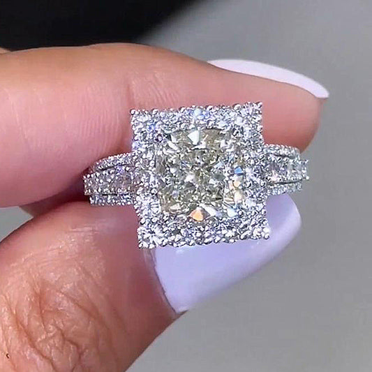 2.5Ct Cushion Cut Diamond Halo Ring in White Gold Plated Silver