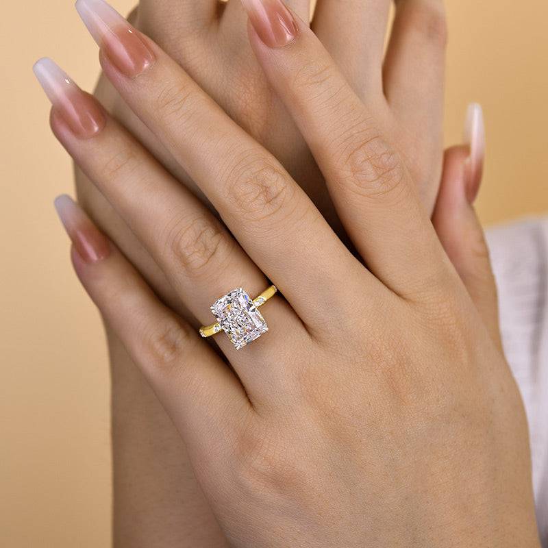 5Ct Radiant Cut Sona Diamond Ring 18K Yellow Gold