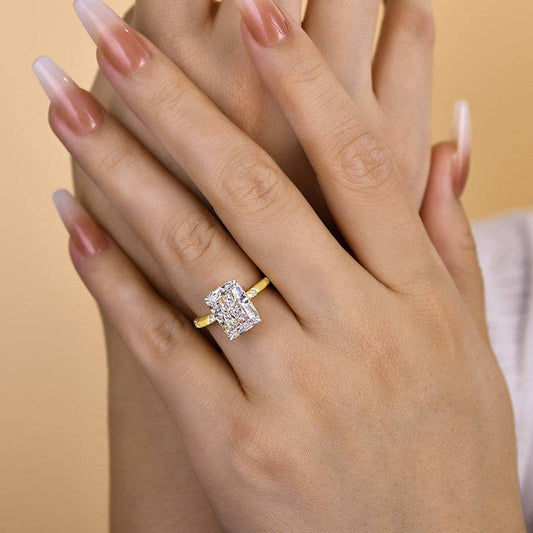 5Ct Radiant Cut Sona Diamond Ring 18K Yellow Gold