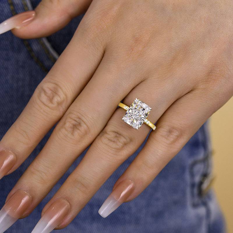 5Ct Radiant Cut Sona Diamond Ring 18K Yellow Gold