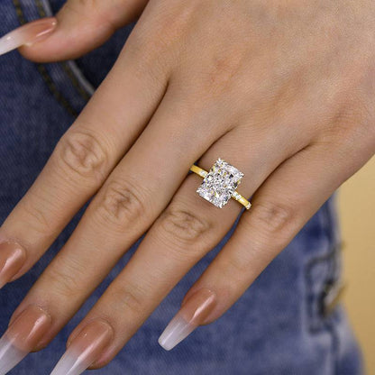 5Ct Radiant Cut Sona Diamond Ring 18K Yellow Gold