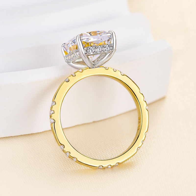 5Ct Radiant Cut Sona Diamond Ring 18K Yellow Gold