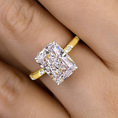 5Ct Radiant Cut Sona Diamond Ring 18K Yellow Gold