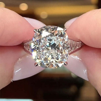 7Ct Cushion Cut Sona Diamond Crushed Ice Engagement Ring