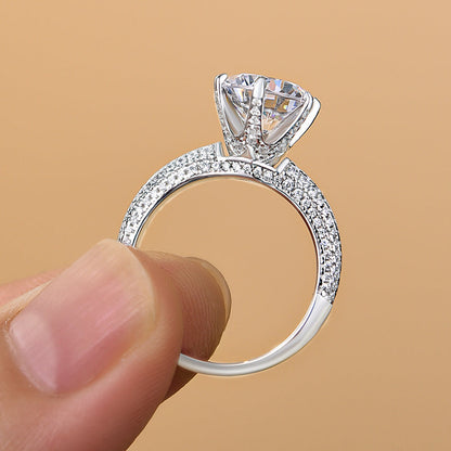 3Ct Round Cut 6-Prong Engagement Ring 925 Silver White Gold