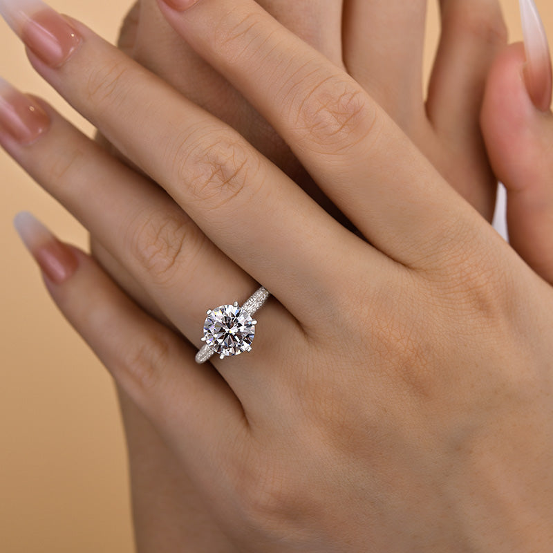 3Ct Round Cut 6-Prong Engagement Ring 925 Silver White Gold