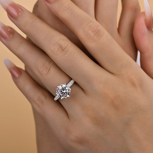 3Ct Round Cut 6-Prong Engagement Ring 925 Silver White Gold