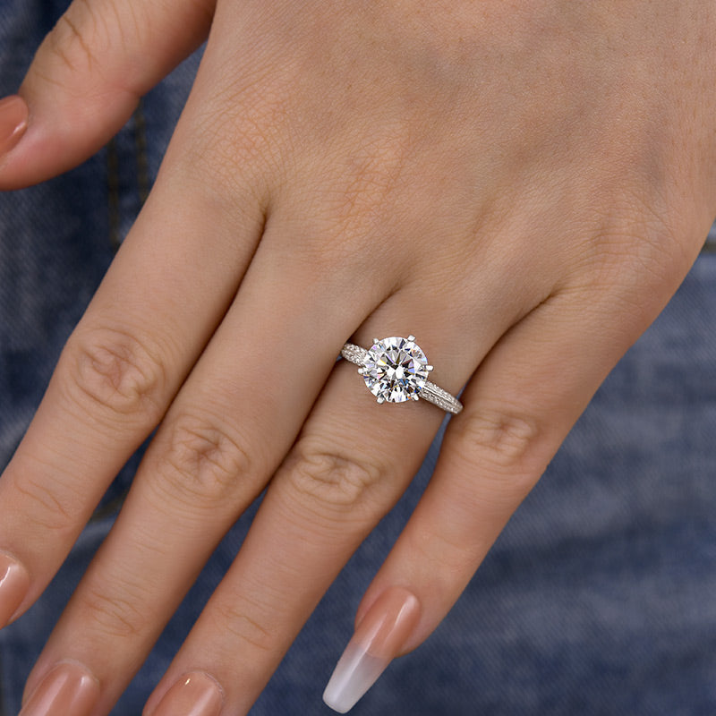 3Ct Round Cut 6-Prong Engagement Ring 925 Silver White Gold