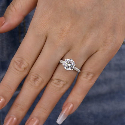 3Ct Round Cut 6-Prong Engagement Ring 925 Silver White Gold