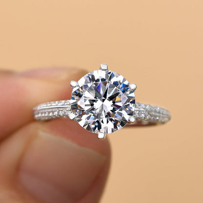 3Ct Round Cut 6-Prong Engagement Ring 925 Silver White Gold