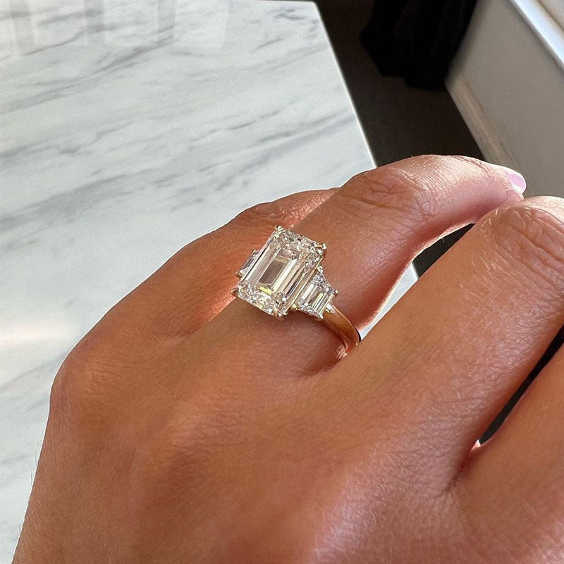 4.5CT Emerald Cut Two-Tone Ring with 1.0CT Side Stones