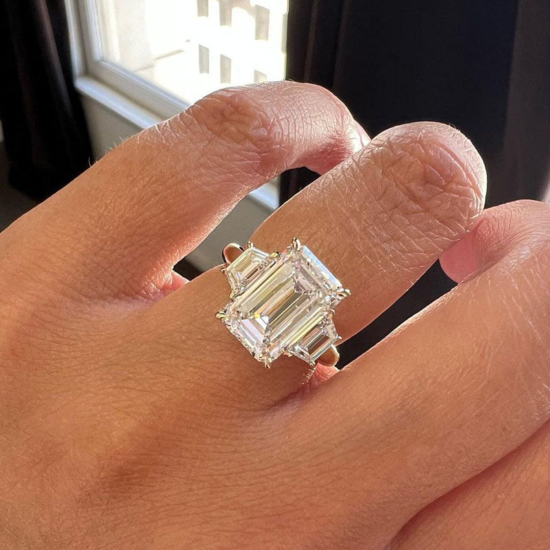 4.5CT Emerald Cut Two-Tone Ring with 1.0CT Side Stones